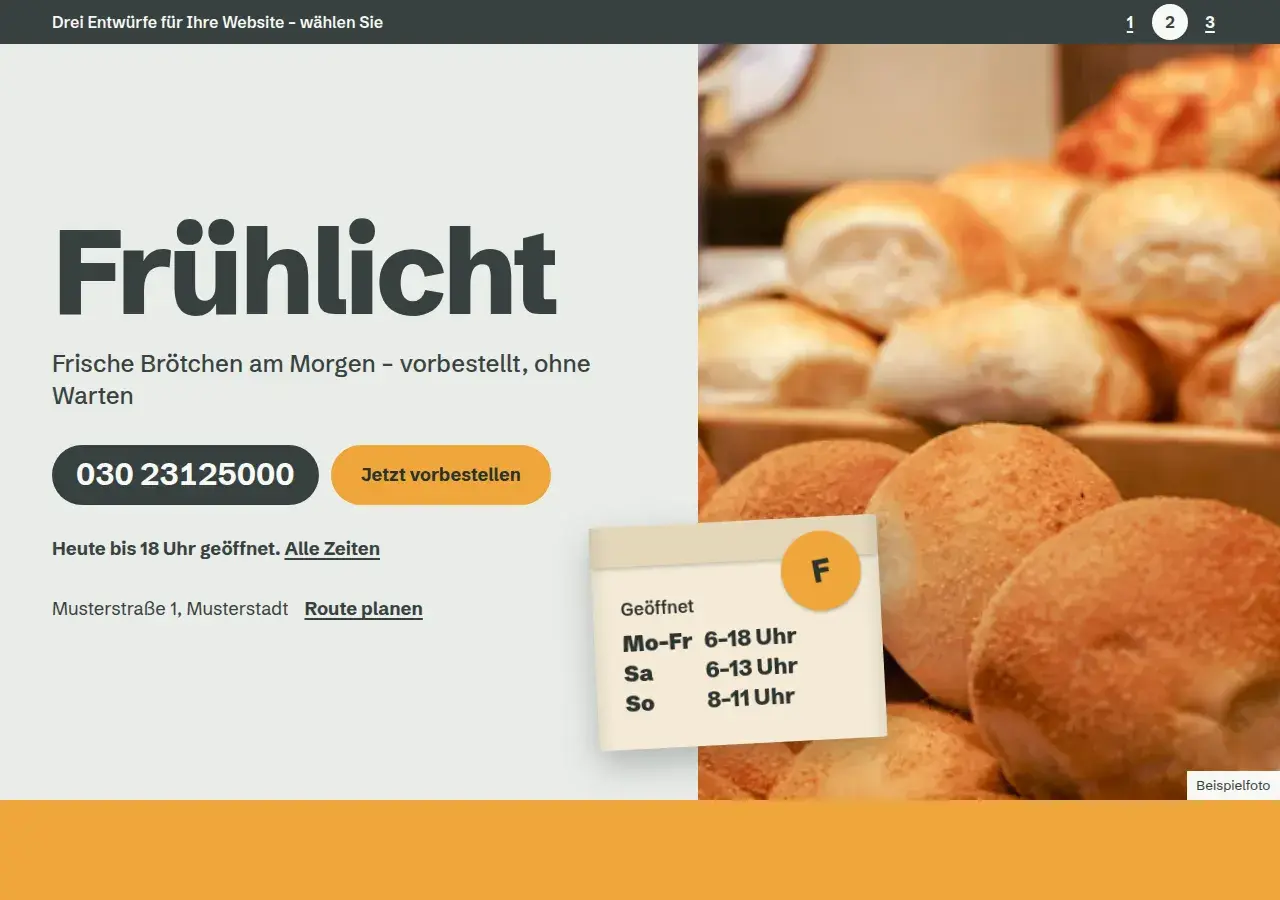 Backstube Frühlicht, variant 2: first screen