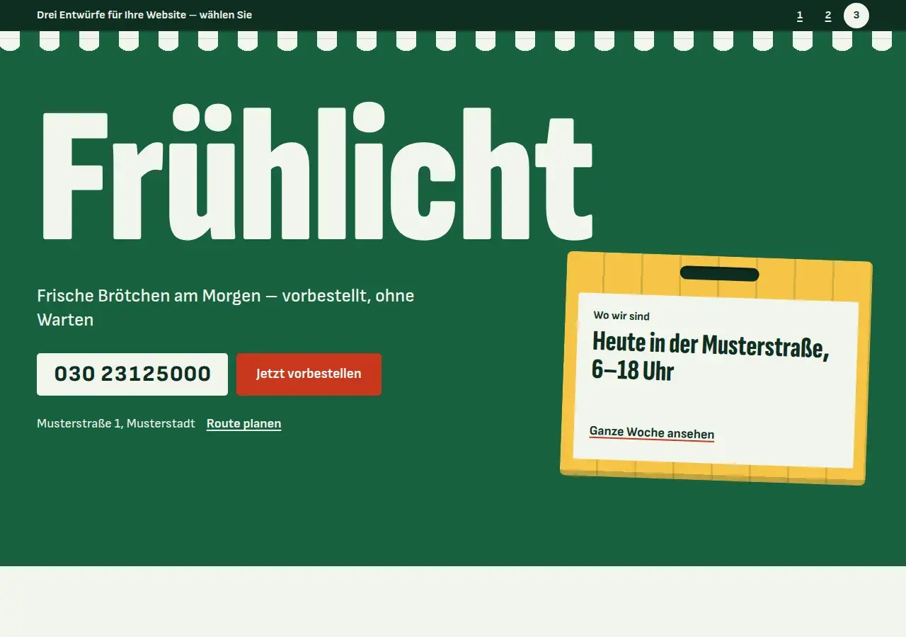 Backstube Frühlicht, variant 3: first screen