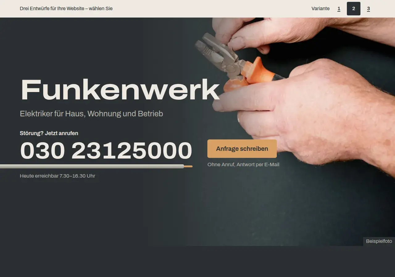 Elektro Funkenwerk, variant 2: first screen