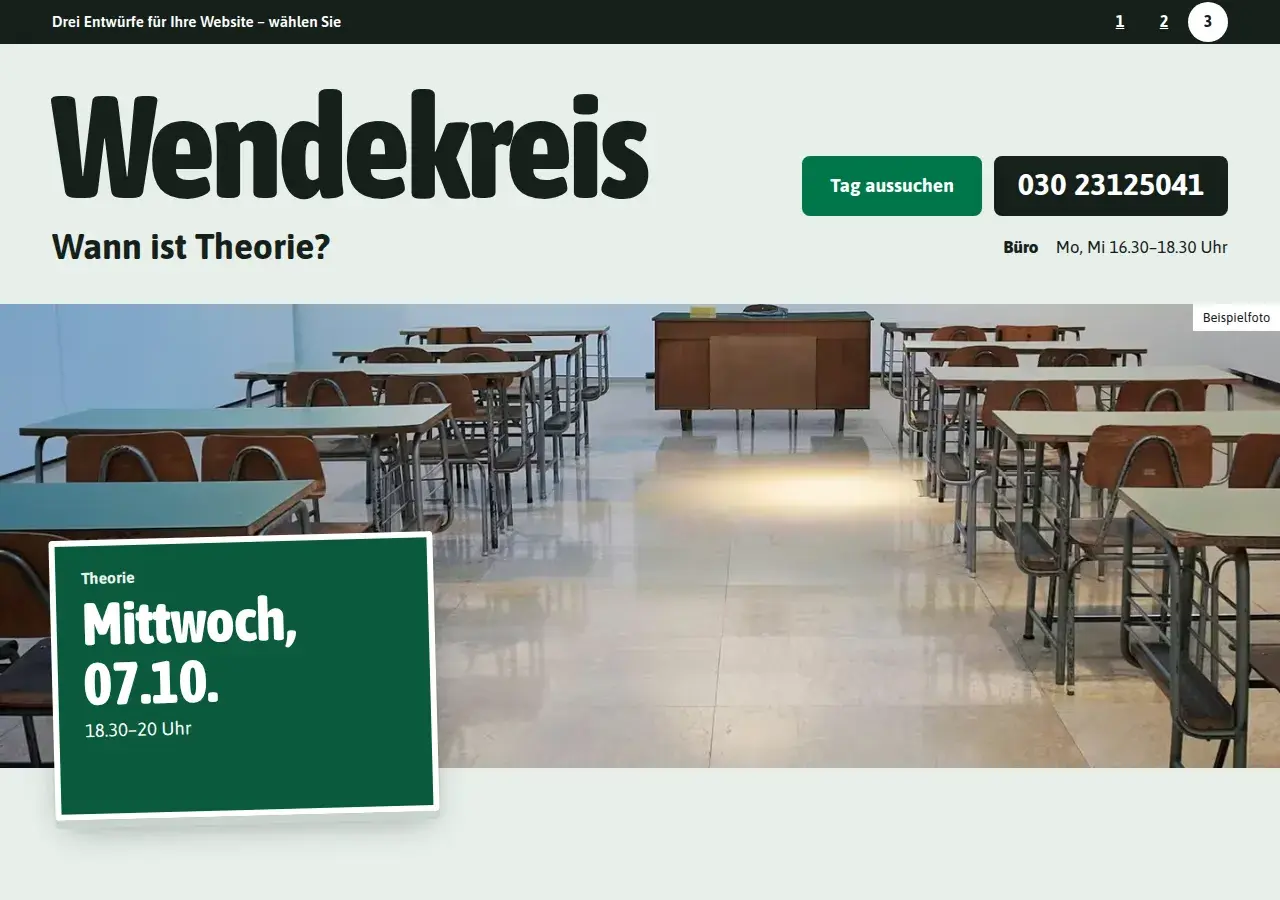 Fahrschule Wendekreis, Variante 3: erster Bildschirm