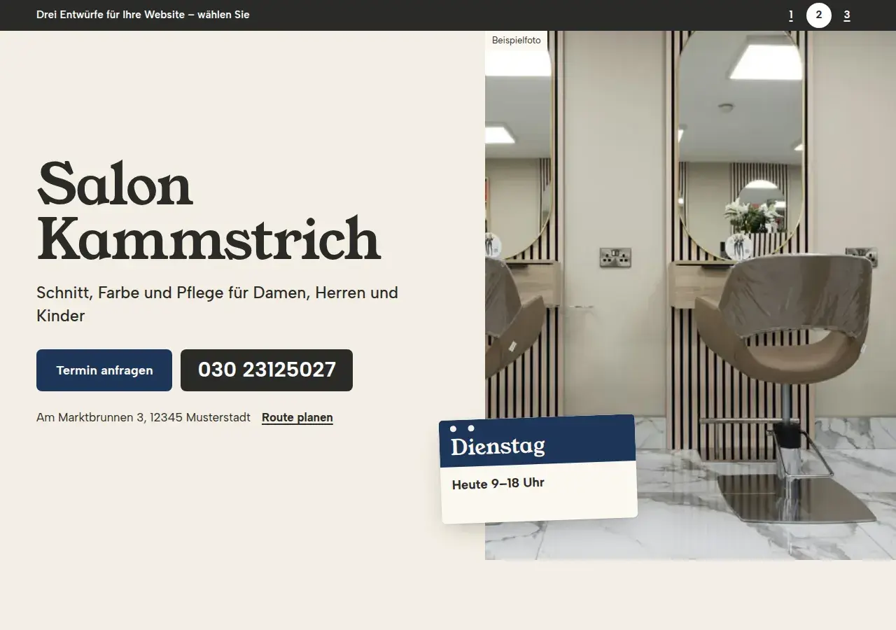 Salon Kammstrich, variant 2: first screen