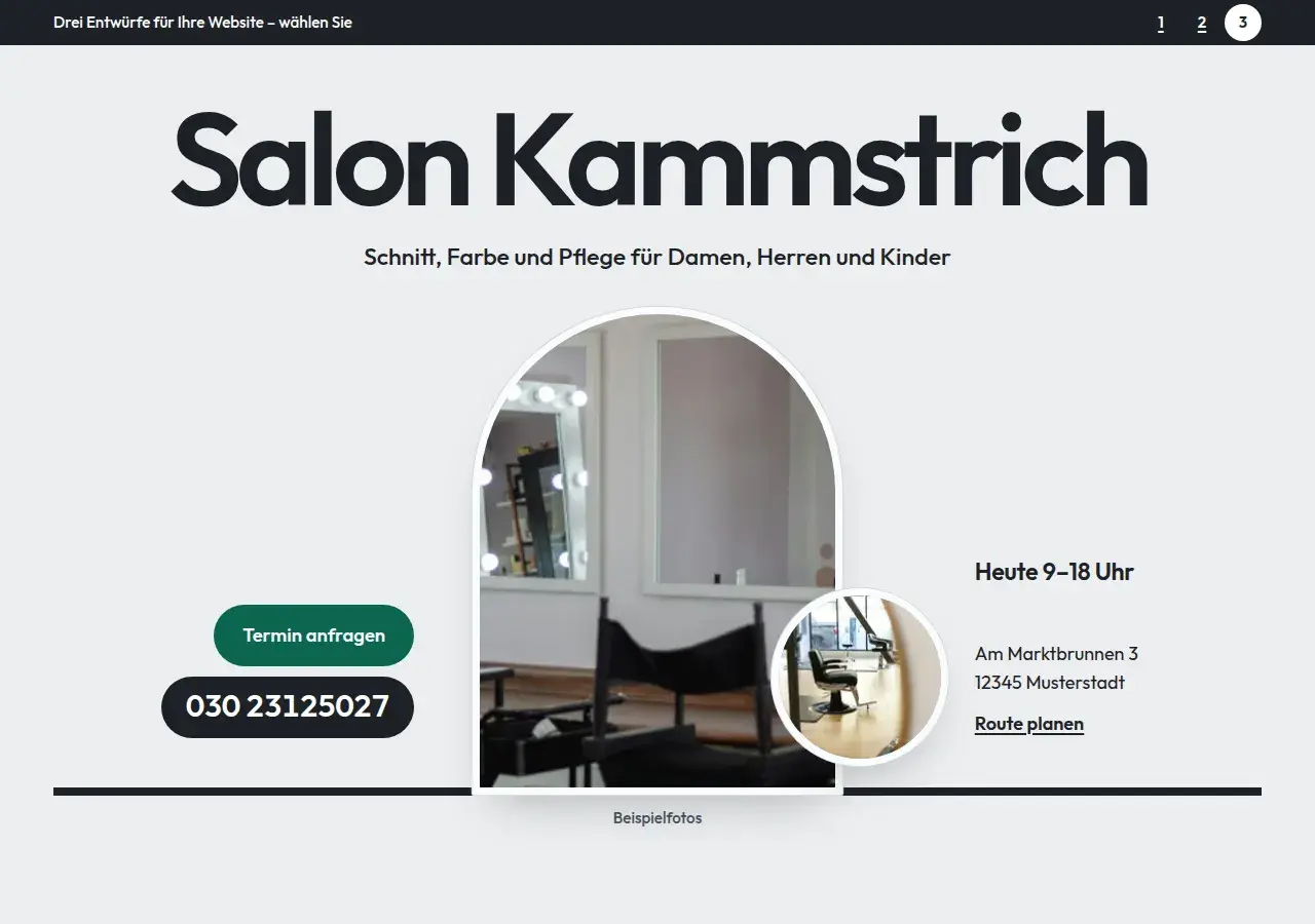 Salon Kammstrich, variant 3: first screen