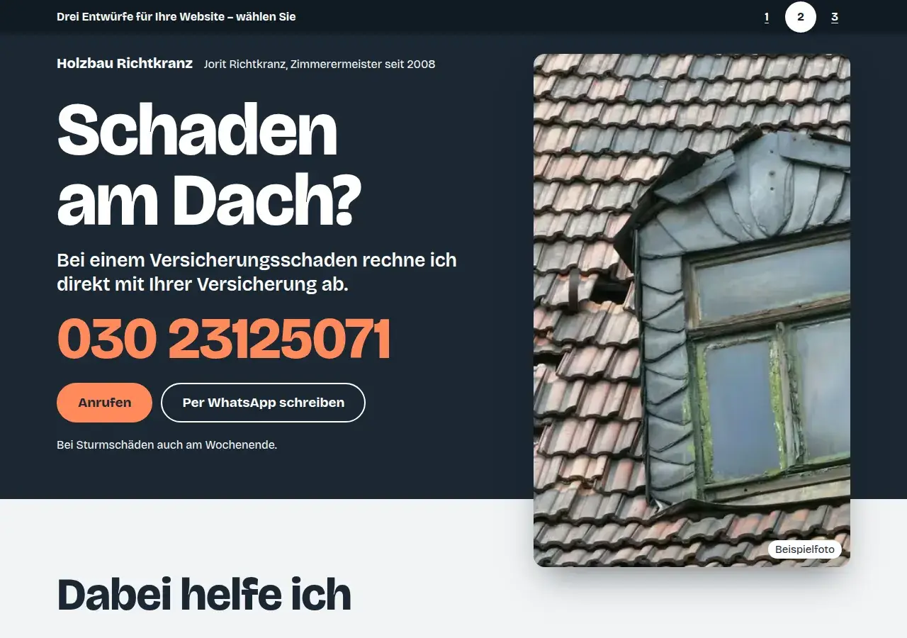 Holzbau Richtkranz, variant 2: first screen