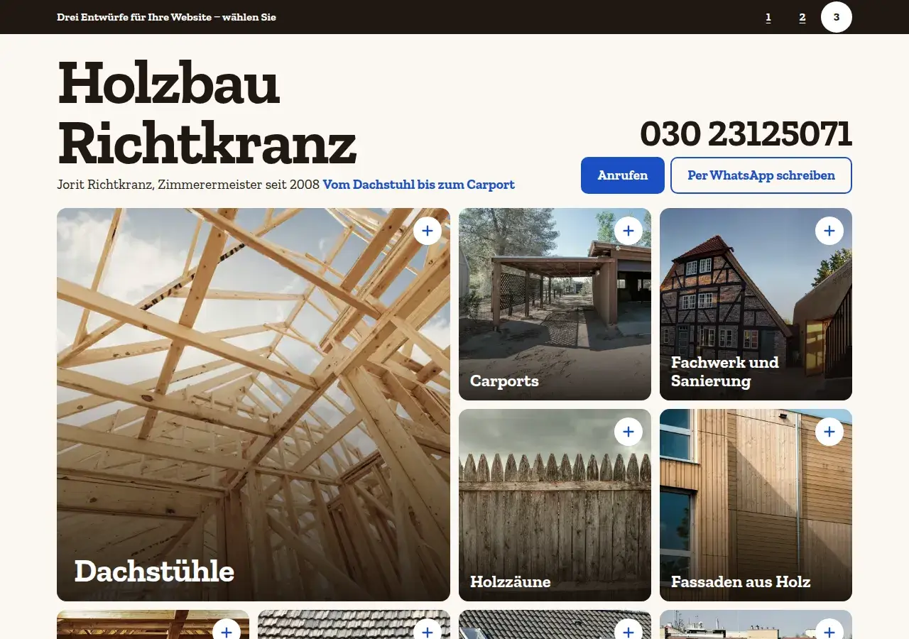 Holzbau Richtkranz, variant 3: first screen