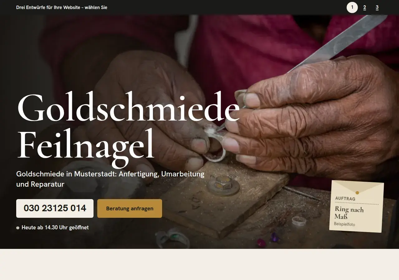 Goldschmiede Feilnagel, Variante 1: erster Bildschirm