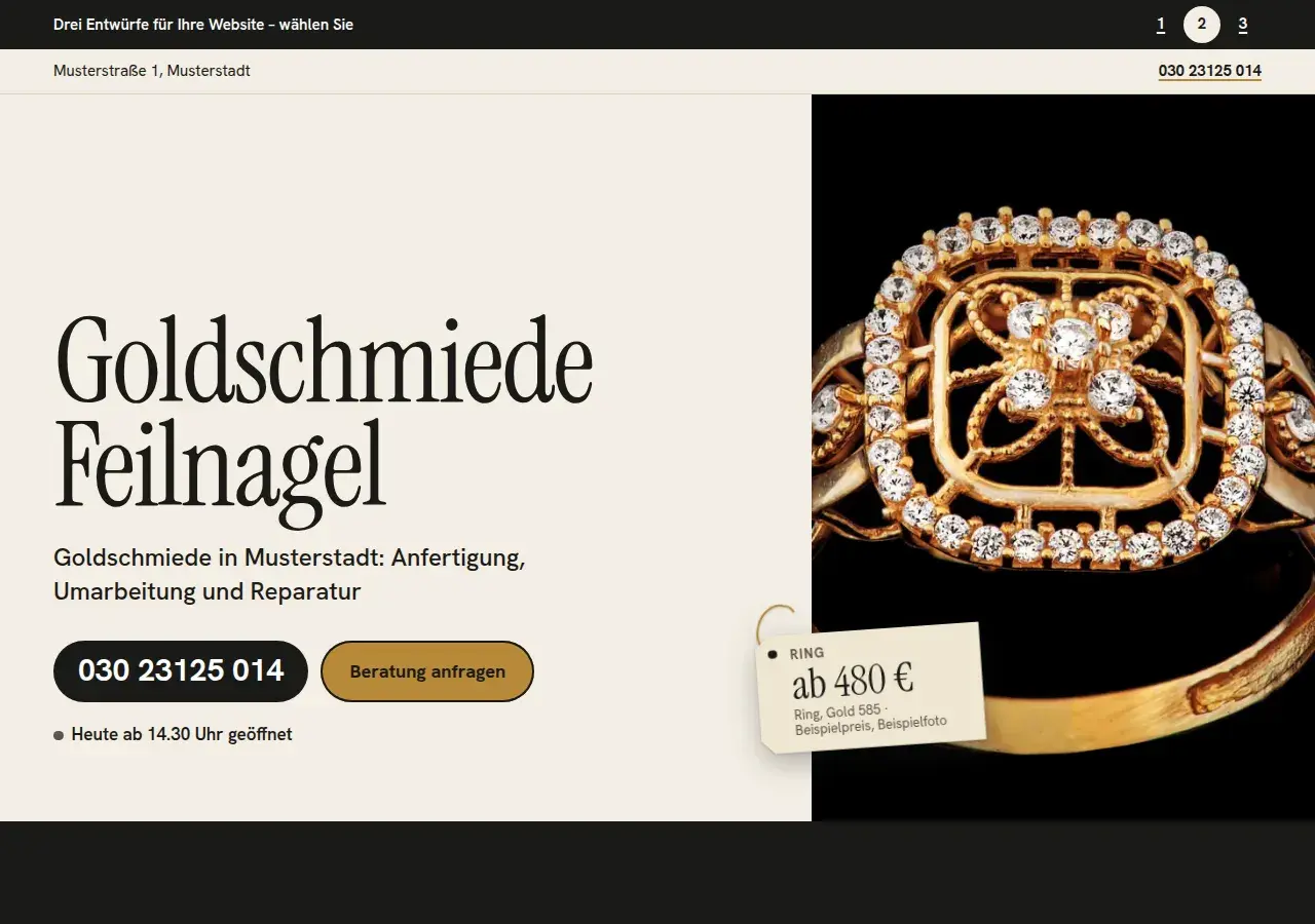 Goldschmiede Feilnagel, Variante 2: erster Bildschirm
