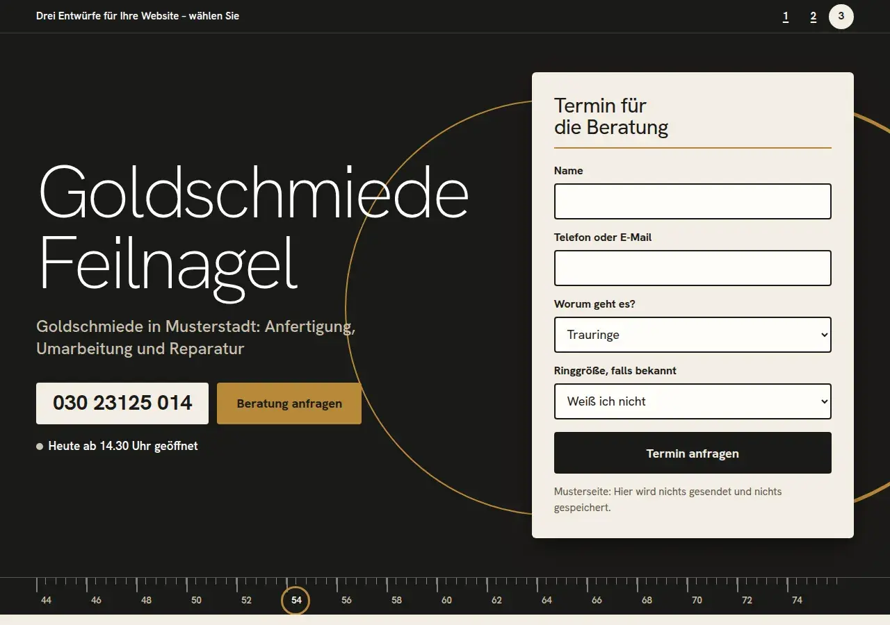 Goldschmiede Feilnagel, Variante 3: erster Bildschirm