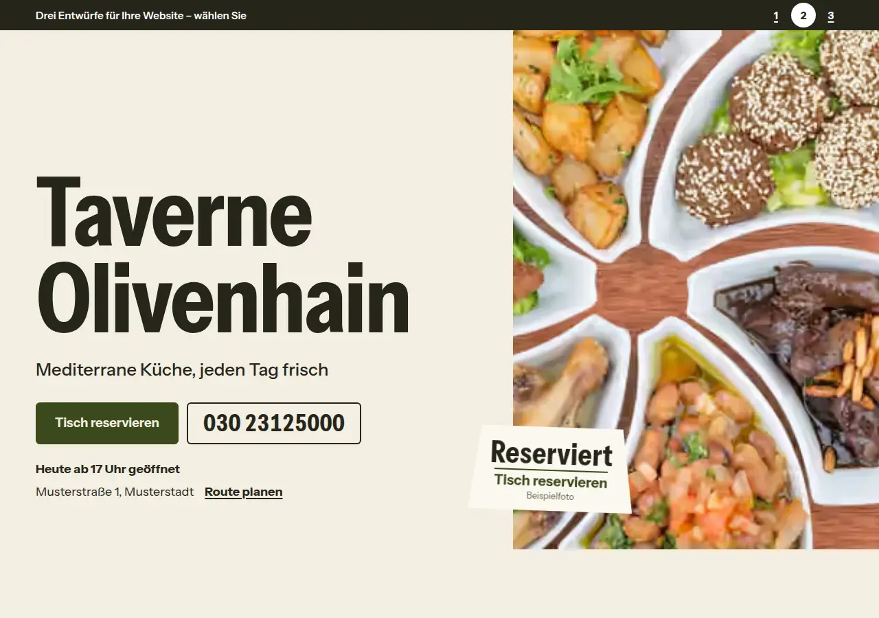 Taverne Olivenhain, Variante 2: erster Bildschirm