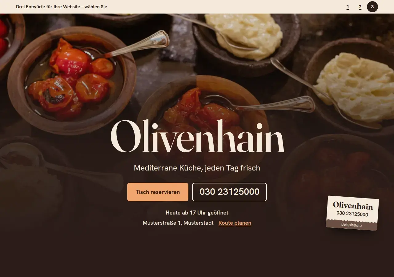 Taverne Olivenhain, Variante 3: erster Bildschirm
