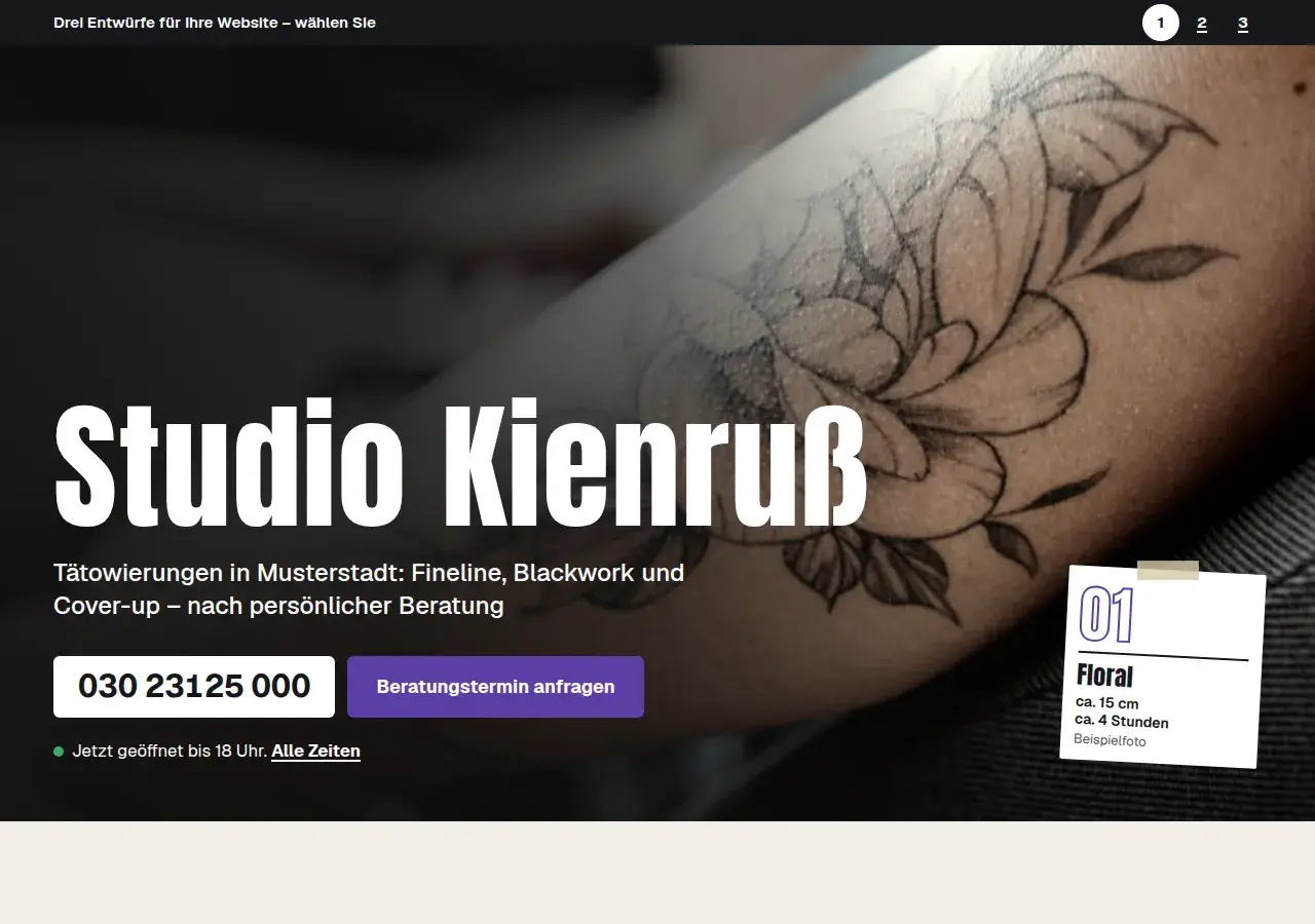 Studio Kienruß, variant 1: first screen