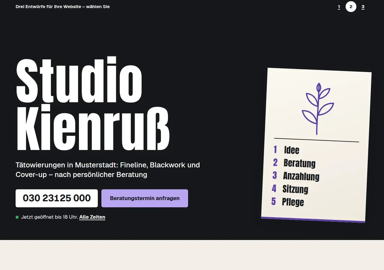 Studio Kienruß, variant 2: first screen