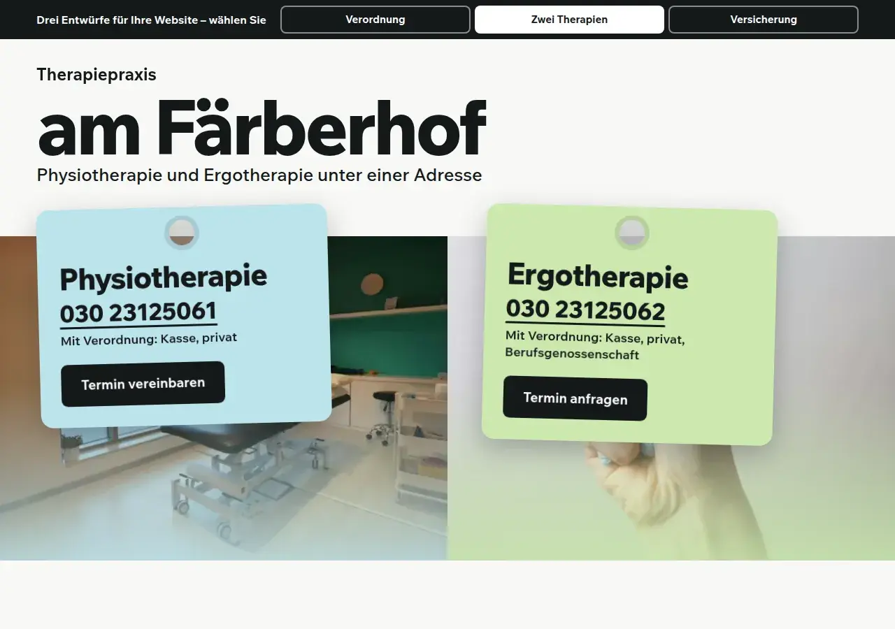 Therapiepraxis am Färberhof, variant 2: first screen