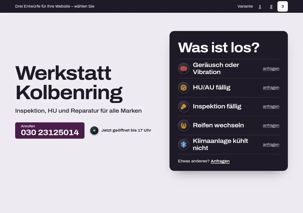 Werkstatt Kolbenring, variant 3: first screen