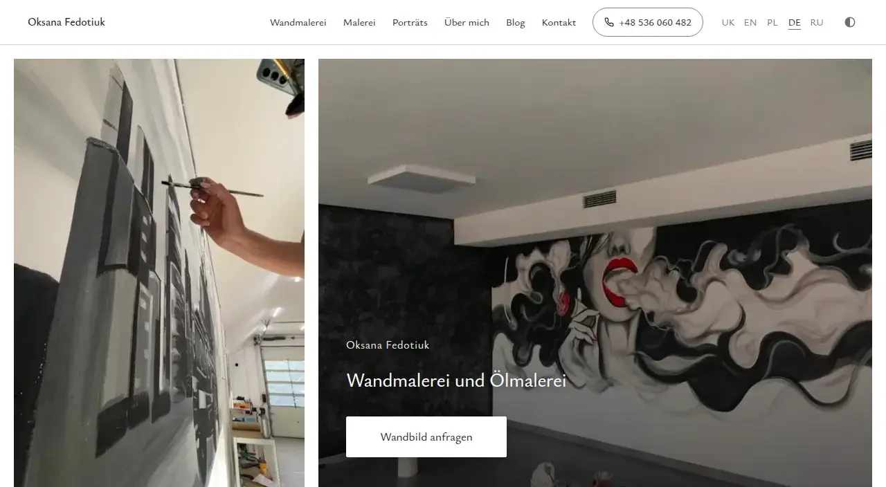 Oksana Fedotiuk: Startseite, Bildschirmfoto der Website