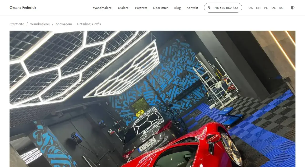 Oksana Fedotiuk: Wandbild: Showroom, Bildschirmfoto der Website
