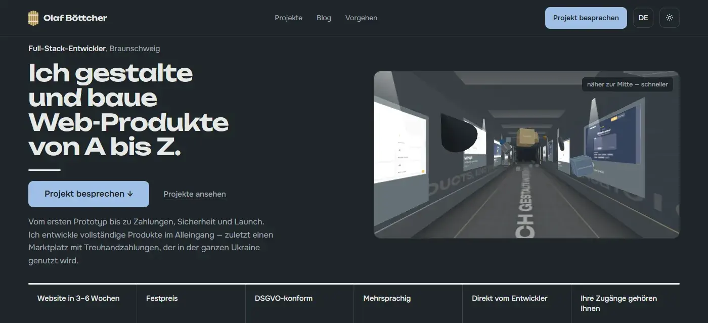 Diese Website — Screenshot der Startseite