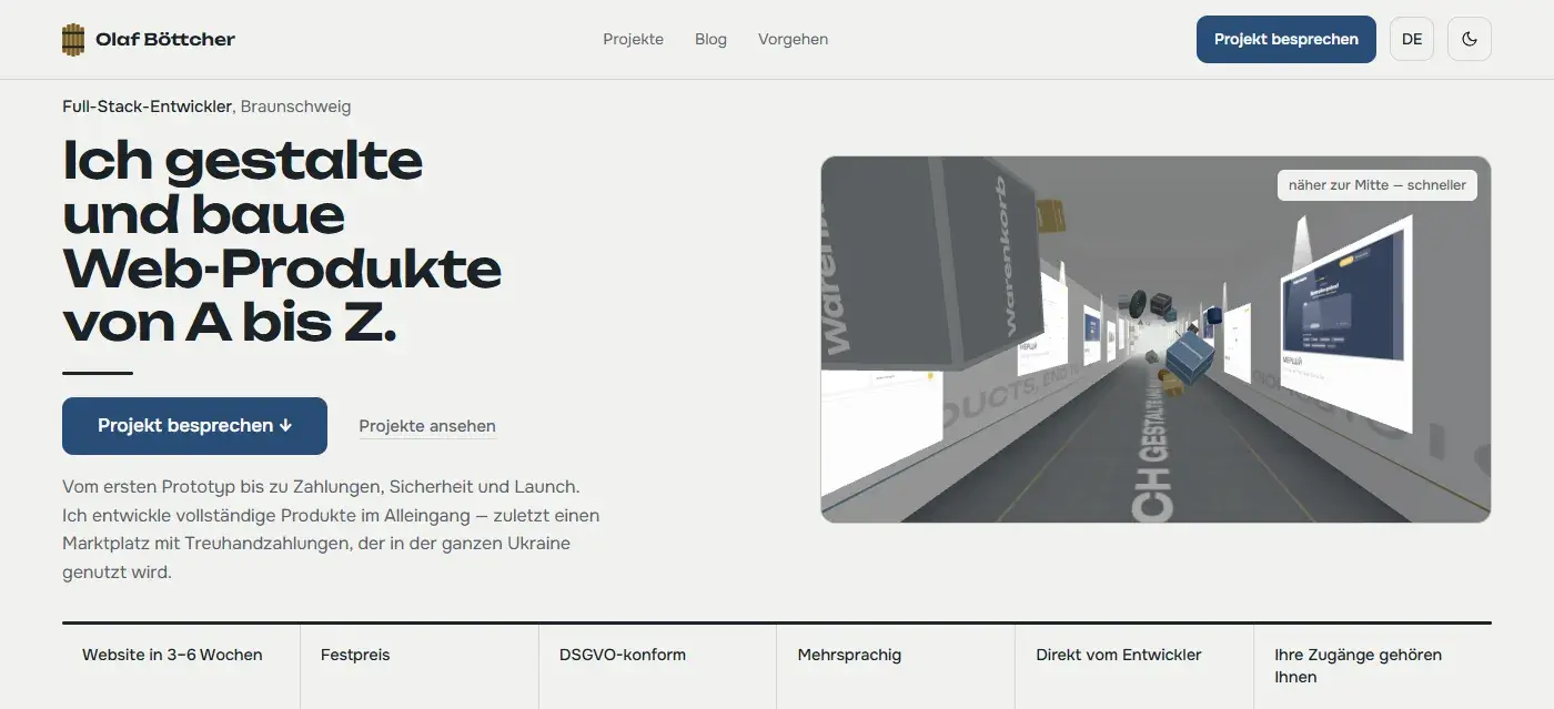 Diese Website — Screenshot der Startseite