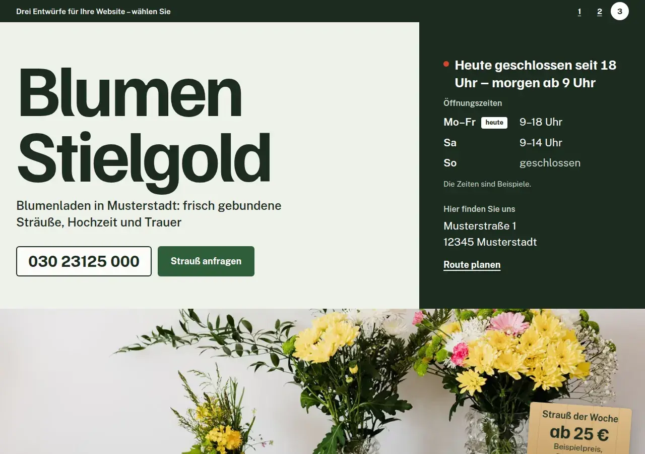Blumen Stielgold, вариант 3: первый экран