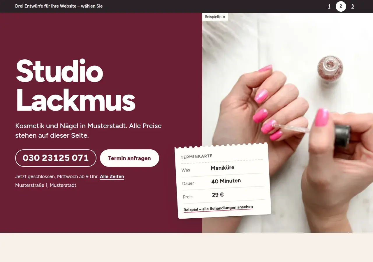 Studio Lackmus, variant 2: first screen