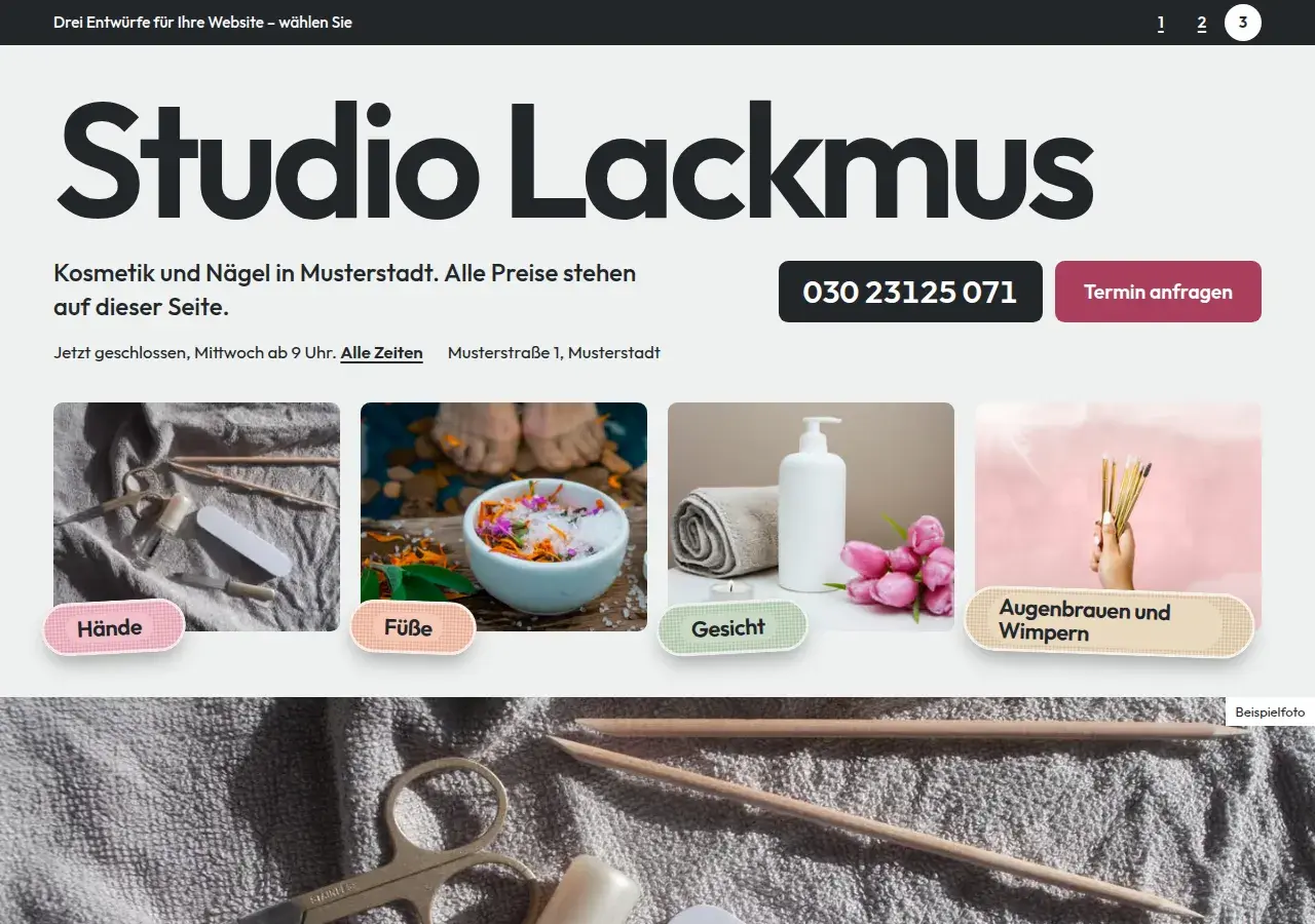 Studio Lackmus, variant 3: first screen