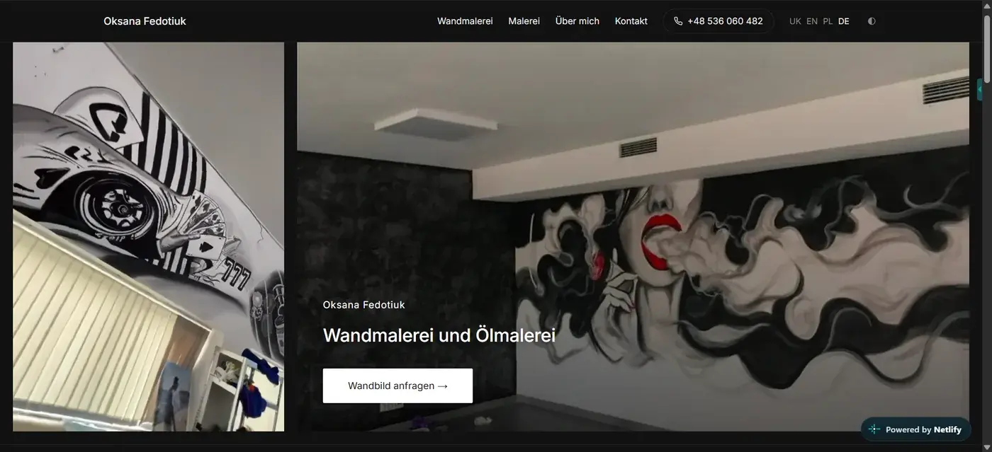 Oksana Fedotiuk — Screenshot der Startseite