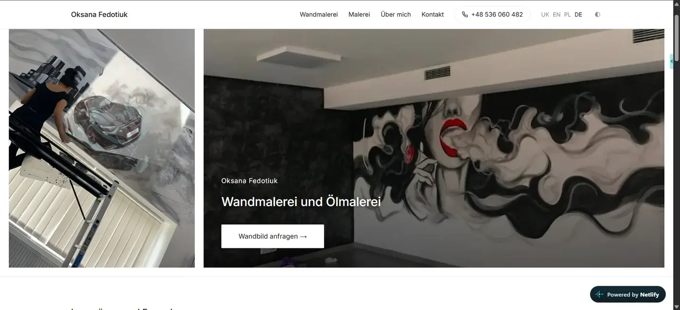 Oksana Fedotiuk — Screenshot der Startseite