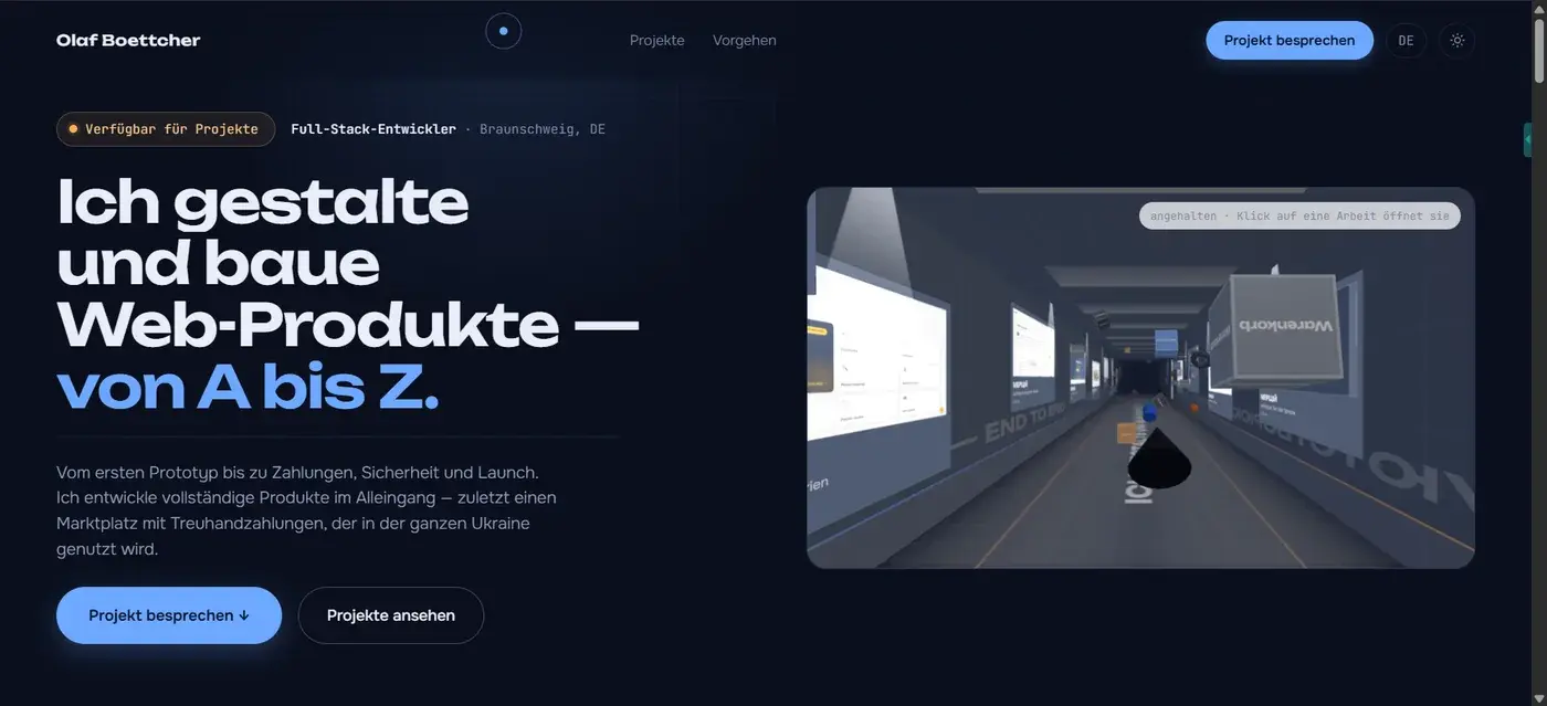 Diese Website — Screenshot der Startseite