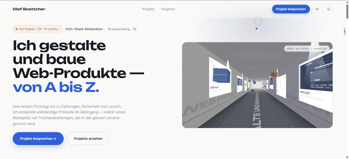 Diese Website — Screenshot der Startseite
